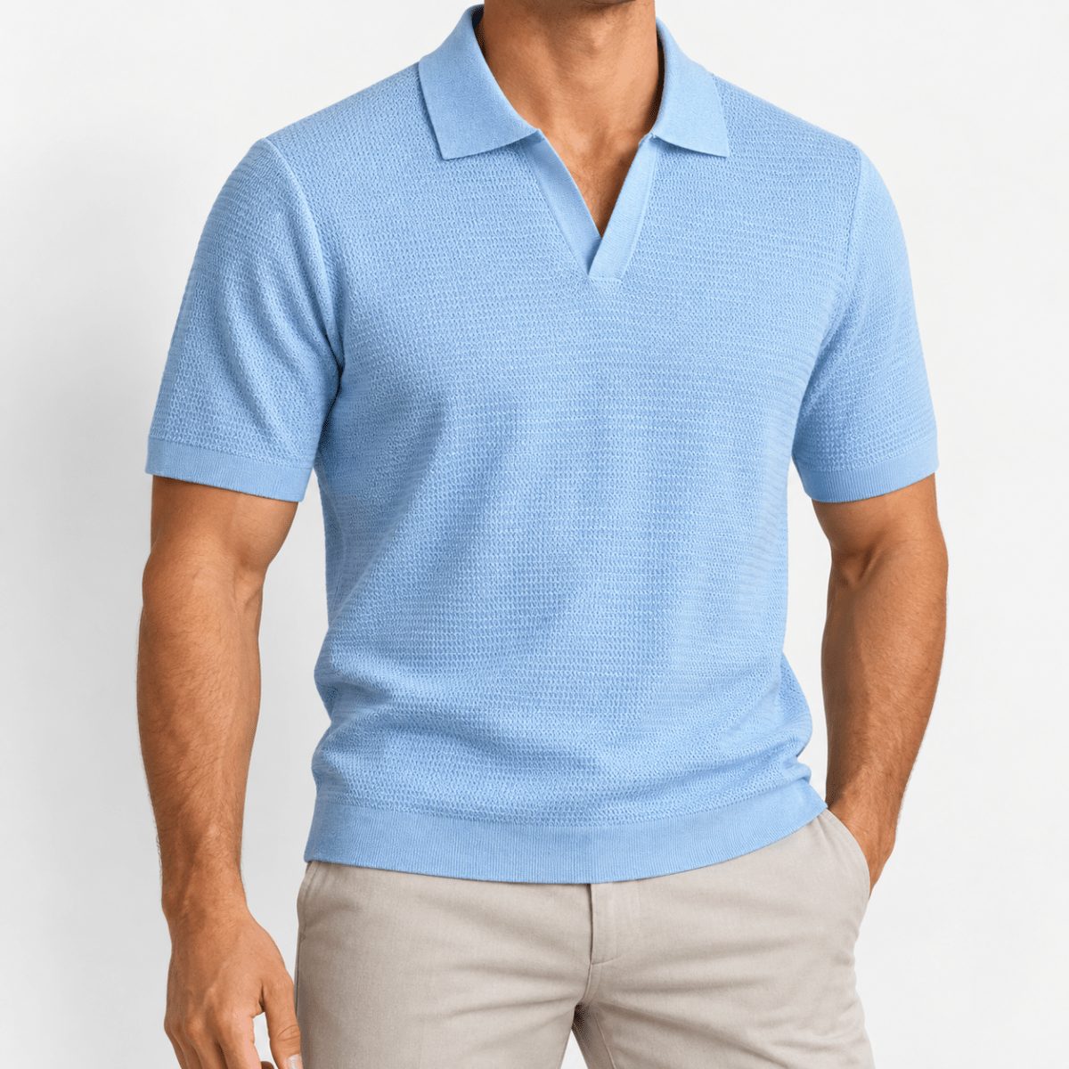 Lyocell knit polo shirt - AntoniosClothing - Light Blue