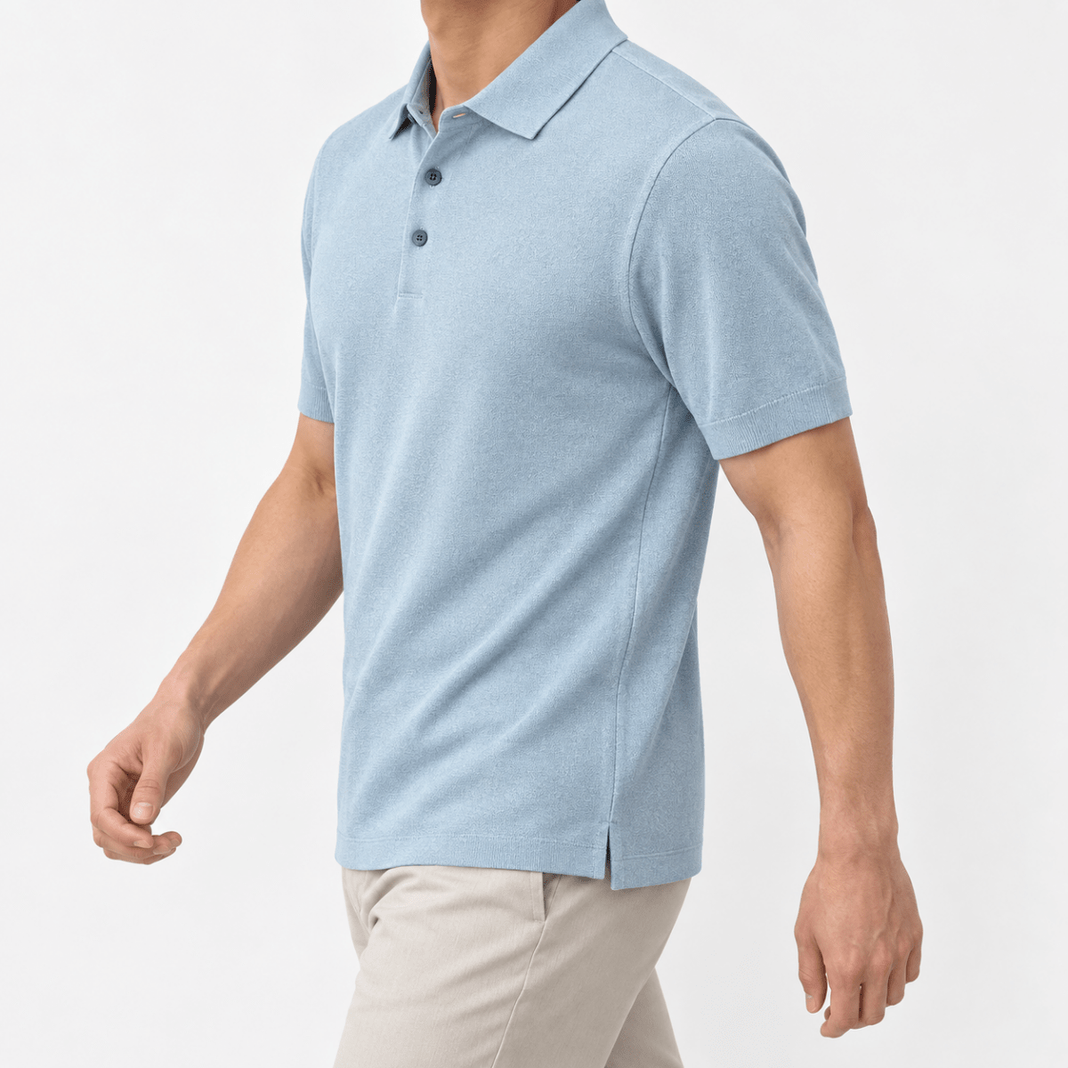 Lyocell silk polo with a fine textured knit - AntoniosClothing - Light blue