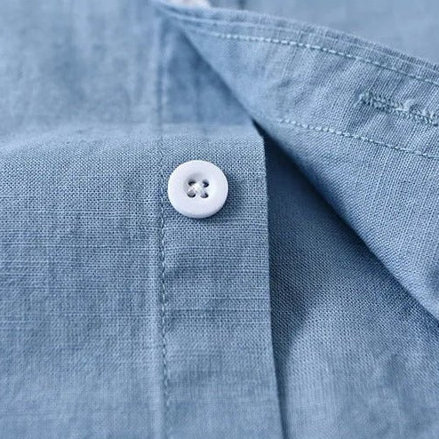 Mandarin collar retro casual japanese style cotton linen shirt - Antonios