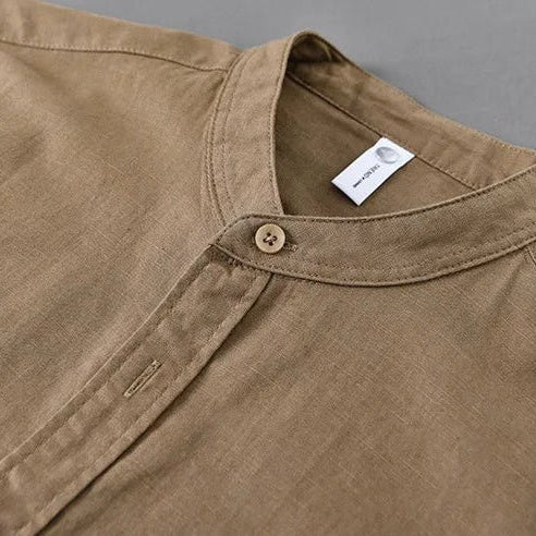 Mandarin collar retro casual japanese style cotton linen shirt - Antonios