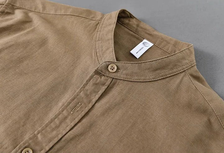 Mandarin collar retro casual japanese style cotton linen shirt - Antonios