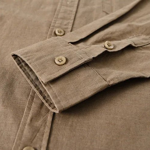 Mandarin collar retro casual japanese style cotton linen shirt - Antonios