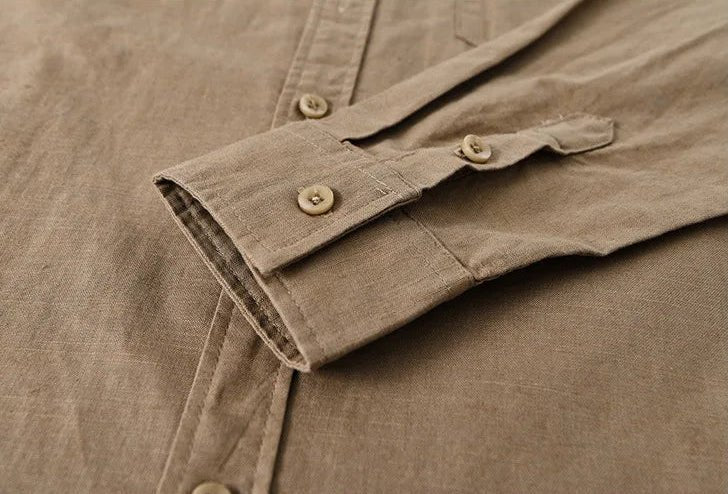 Mandarin collar retro casual japanese style cotton linen shirt - Antonios