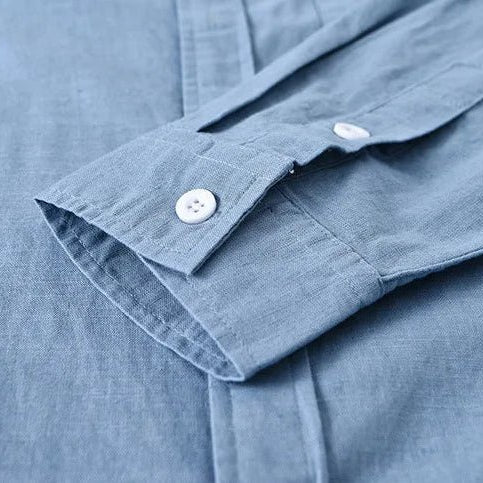 Mandarin collar retro casual japanese style cotton linen shirt - Antonios