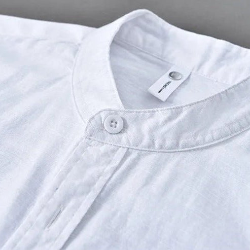 Mandarin collar retro casual japanese style cotton linen shirt - Antonios