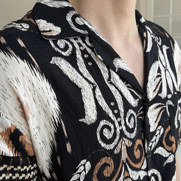 Men's cuban collar short sleeve shirt Summer - Antonios