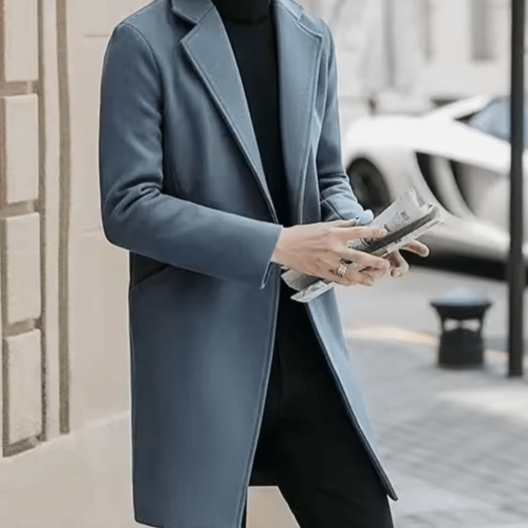 Men's long wool coat - AntoniosClothing - Blue