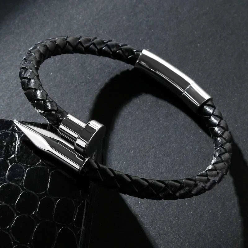 Nail leather men bracelet - Antonios