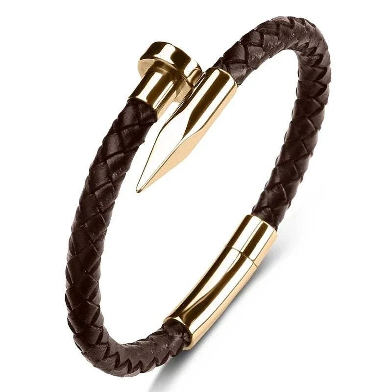Nail leather men bracelet - Antonios
