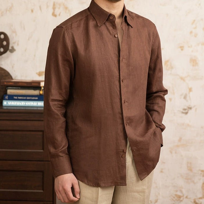 Old money vintage linen long - sleeve shirt - Antonios