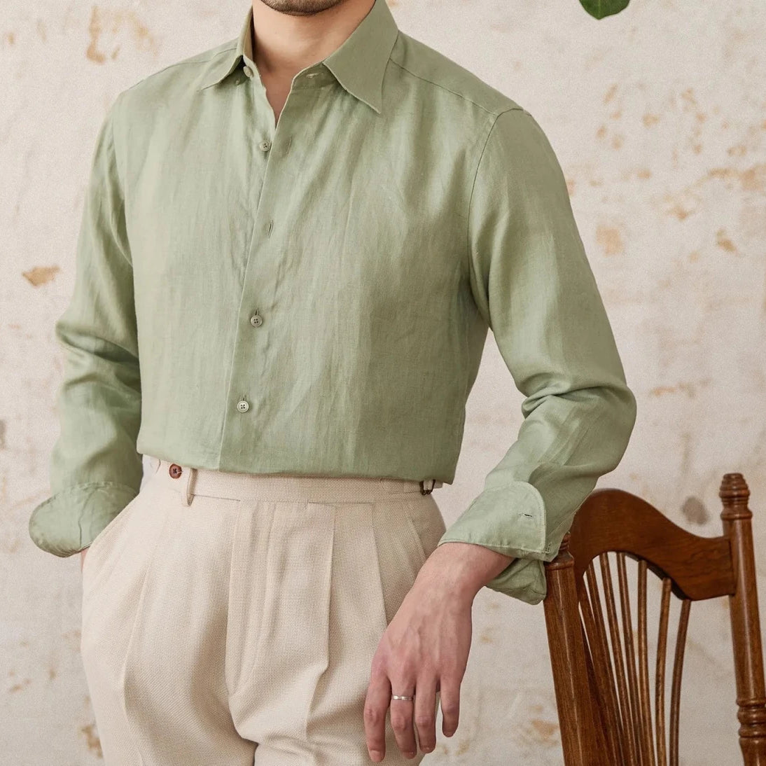 Old money vintage linen long - sleeve shirt - Antonios