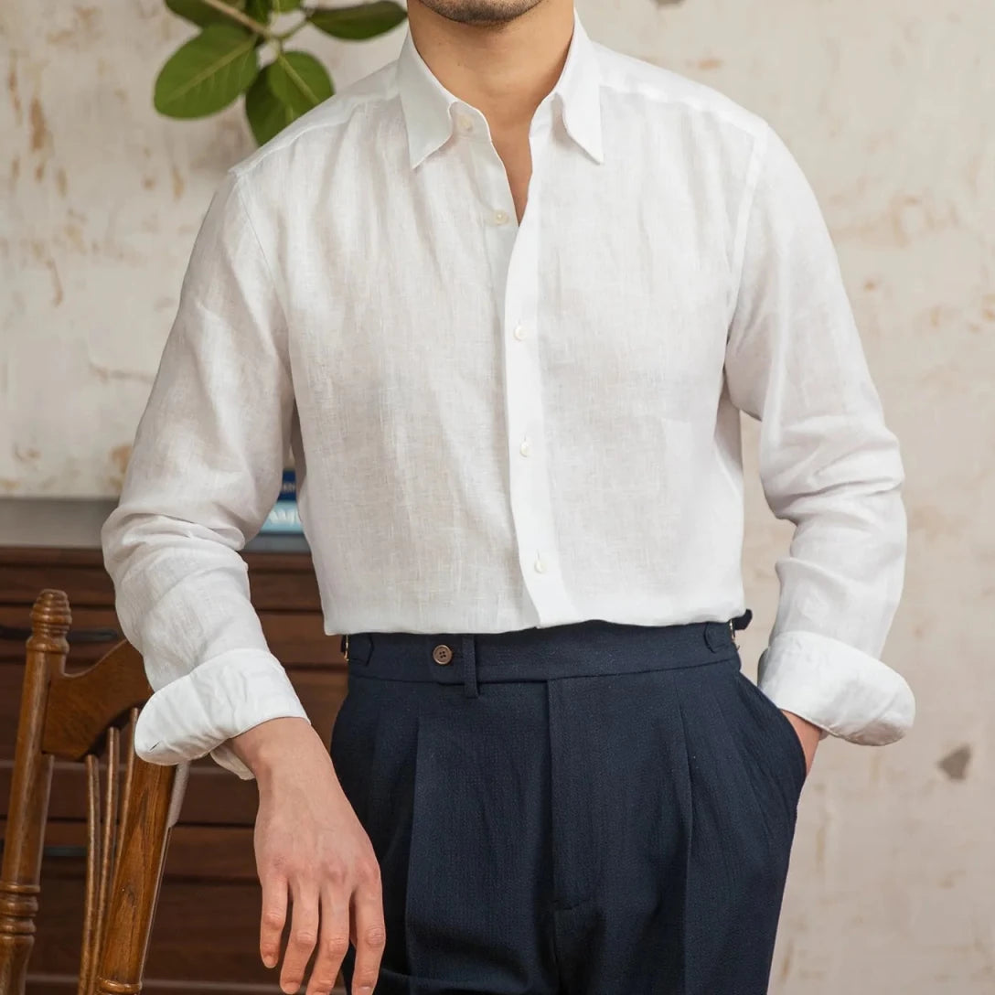 Old money vintage linen long - sleeve shirt - Antonios