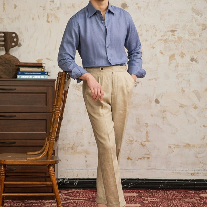 Old money vintage linen long - sleeve shirt - Antonios