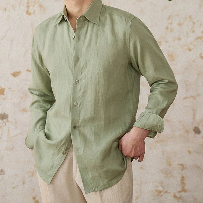 Old money vintage linen long - sleeve shirt - Antonios