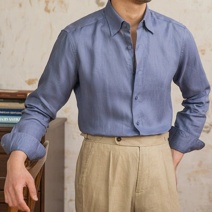 Old money vintage linen long - sleeve shirt - Antonios