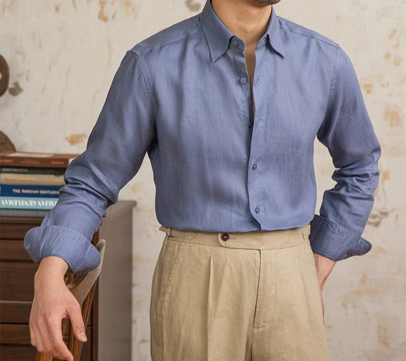 Old money vintage linen long - sleeve shirt - Antonios