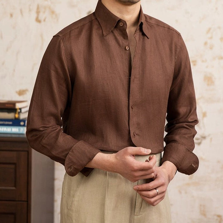 Old money vintage linen long - sleeve shirt - Antonios