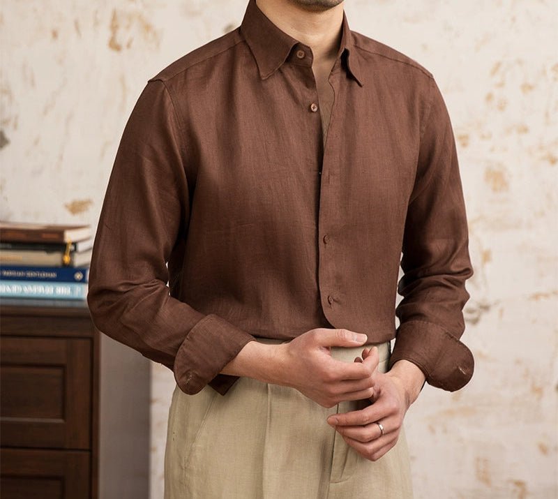 Old money vintage linen long - sleeve shirt - Antonios