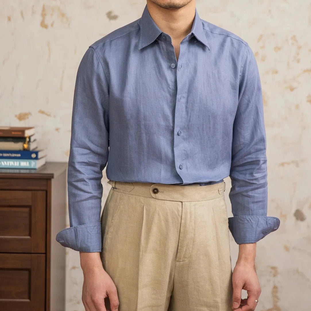 Old money vintage linen long - sleeve shirt - Antonios