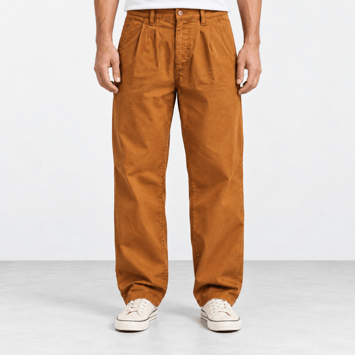 Pleated cotton utility trousers - AntoniosClothing - Ochre