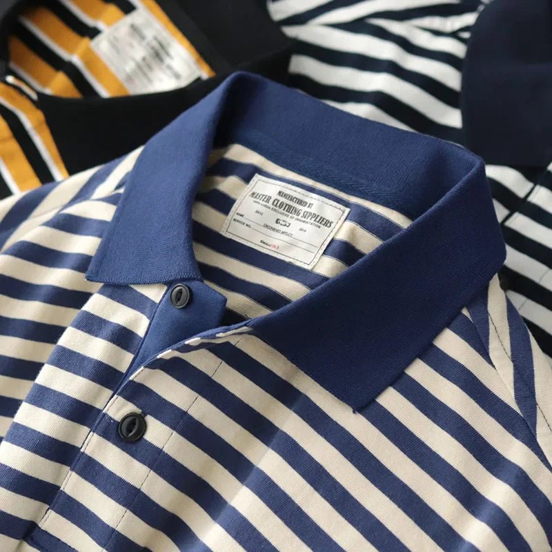 Polo cotton t-shirt with blue stripes - Antonios