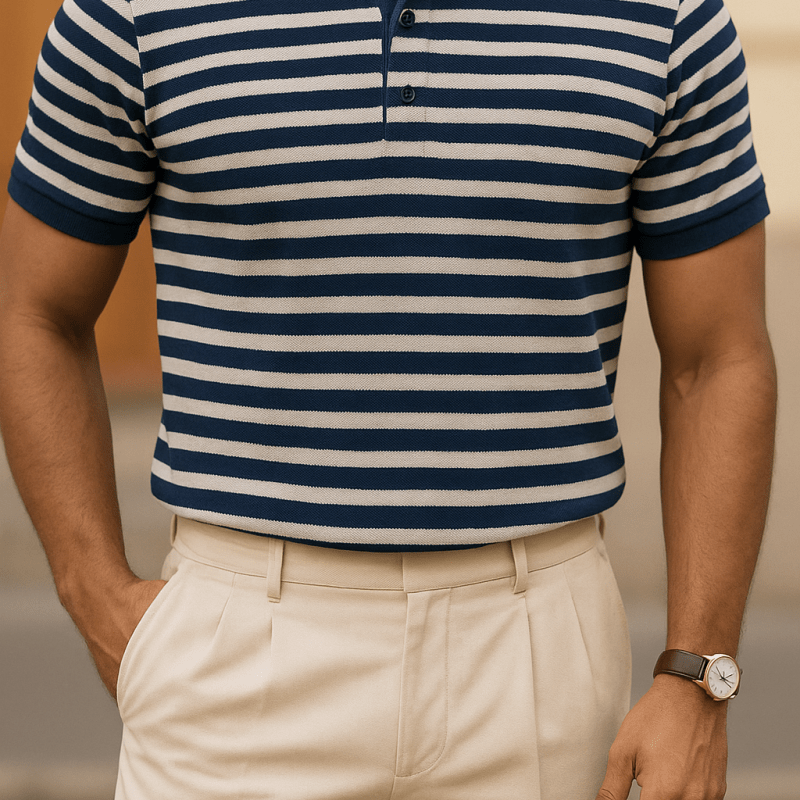 Polo cotton t-shirt with blue stripes - Antonios