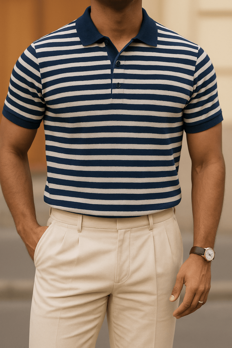 Polo cotton t-shirt with blue stripes - Antonios