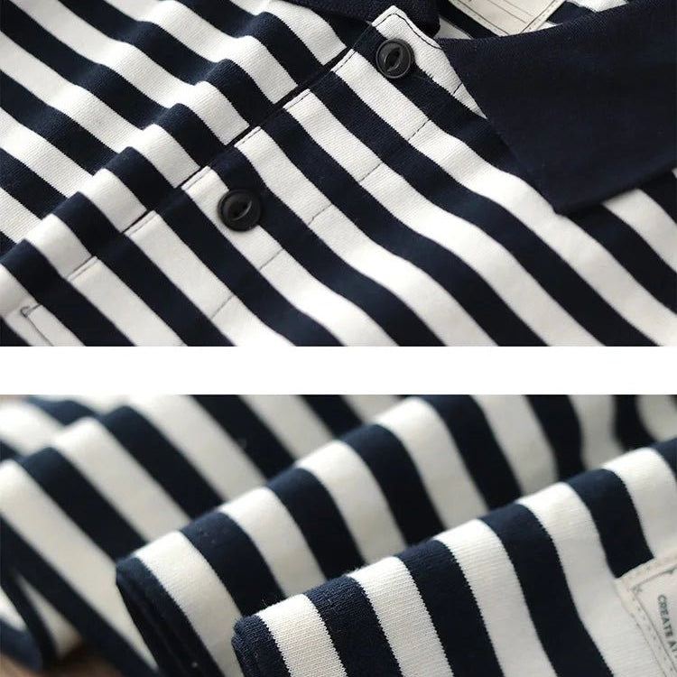 Polo cotton t-shirt with blue stripes - Antonios