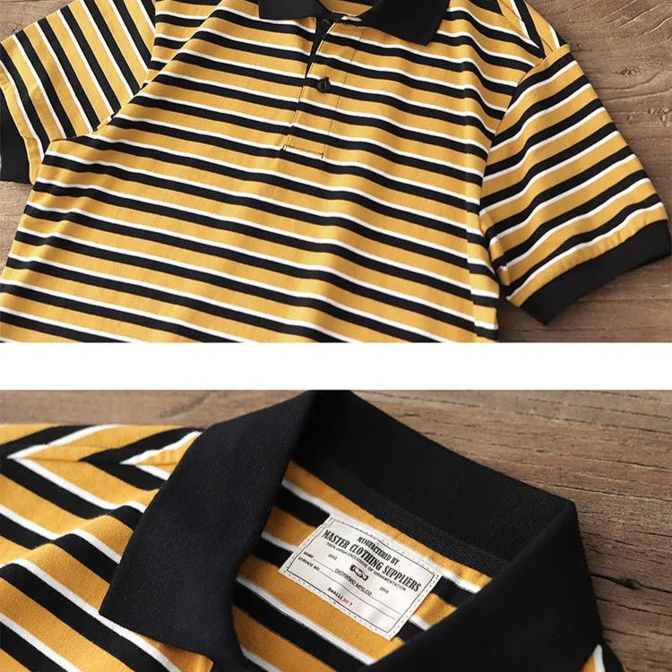 Polo cotton t-shirt with blue stripes - Antonios