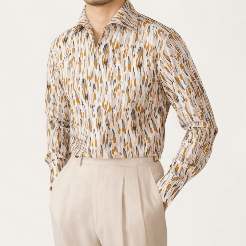 Printed collar long - sleeved casual shirt - Antonios