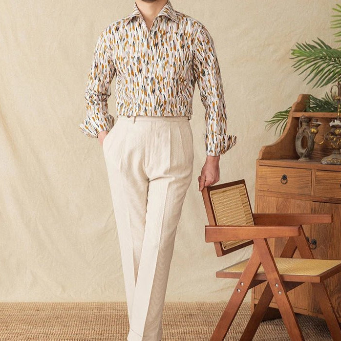 Printed collar long - sleeved casual shirt - Antonios