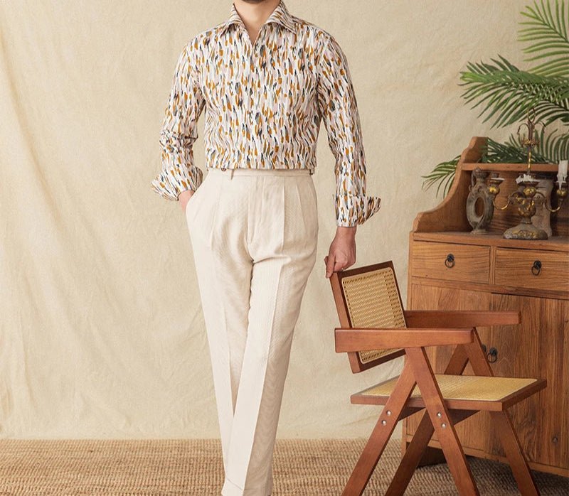 Printed collar long - sleeved casual shirt - Antonios