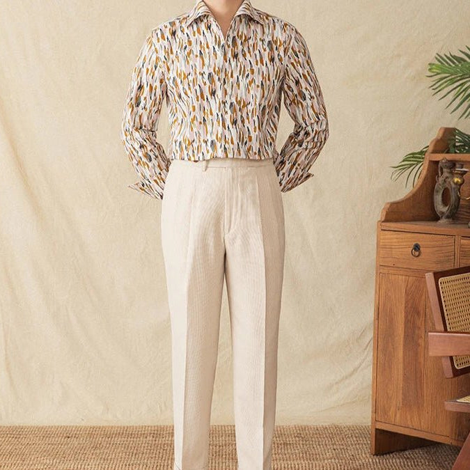 Printed collar long - sleeved casual shirt - Antonios