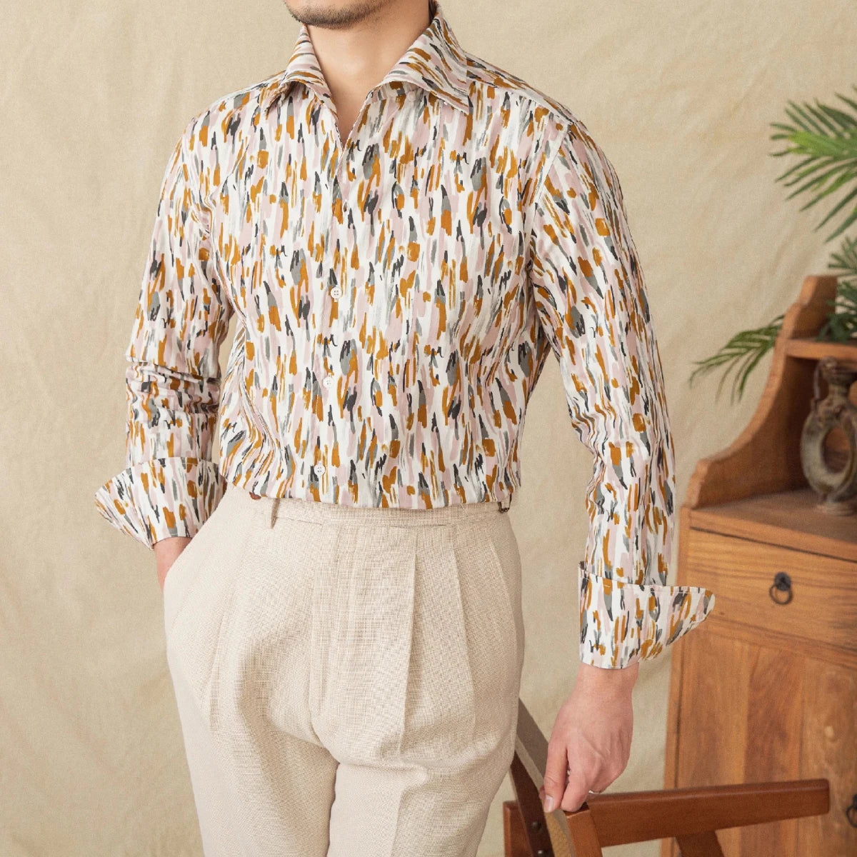 Printed collar long - sleeved casual shirt - Antonios