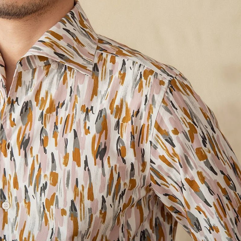 Printed collar long - sleeved casual shirt - Antonios