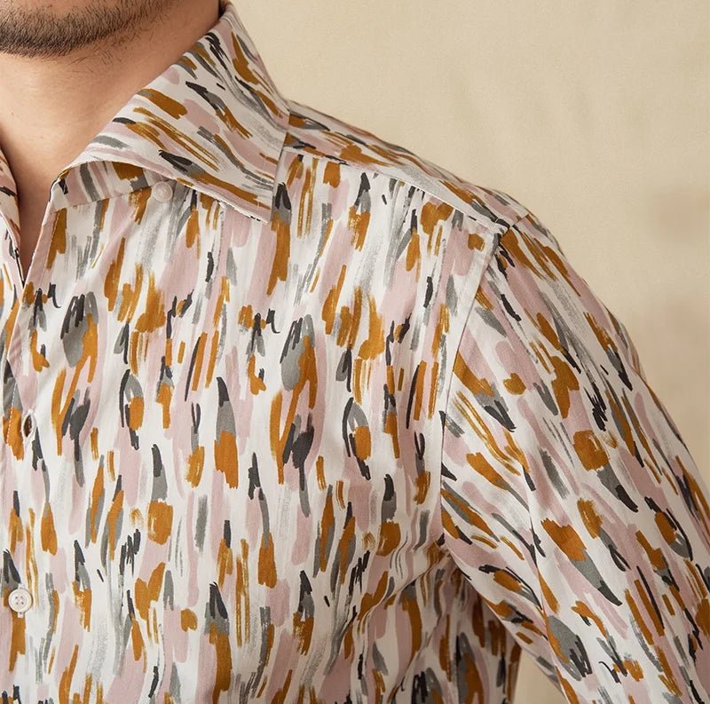 Printed collar long - sleeved casual shirt - Antonios