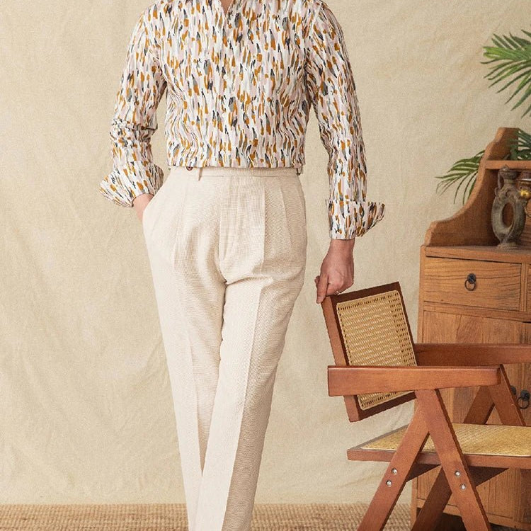 Printed collar long - sleeved casual shirt - Antonios