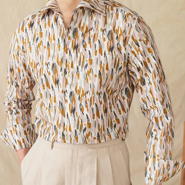 Printed collar long - sleeved casual shirt - Antonios