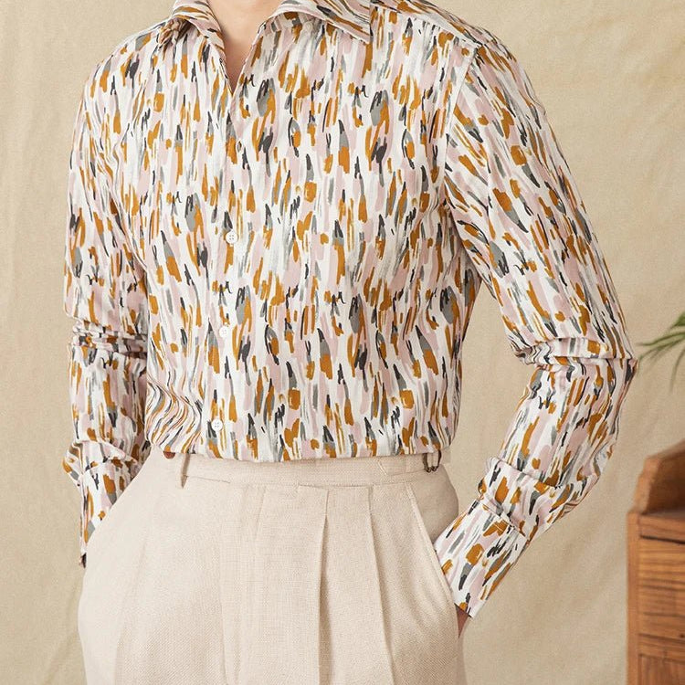 Printed collar long - sleeved casual shirt - Antonios