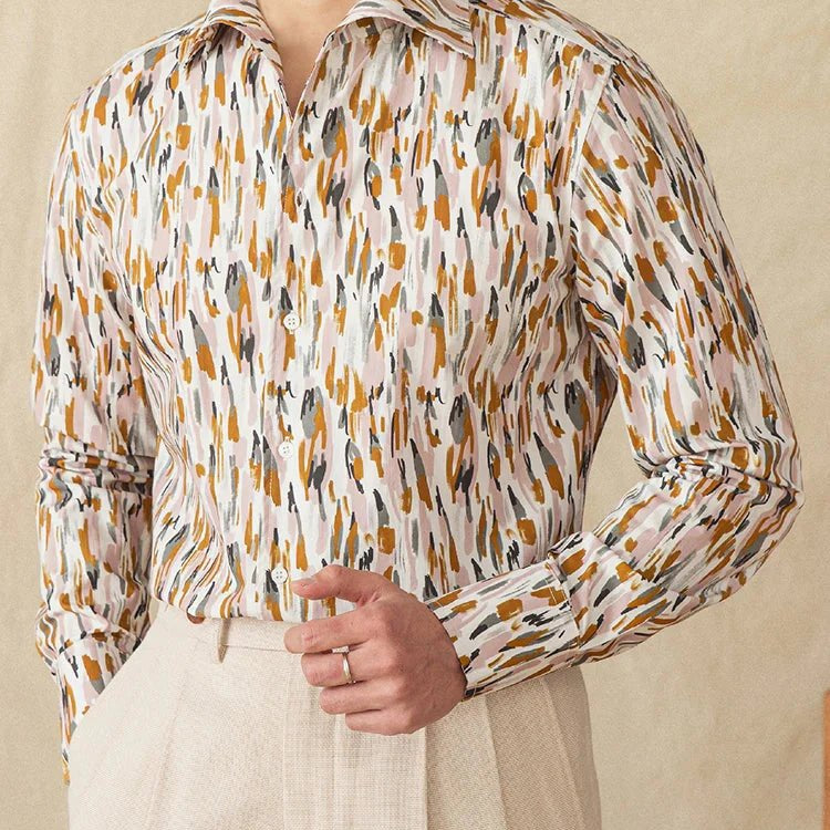 Printed collar long - sleeved casual shirt - Antonios