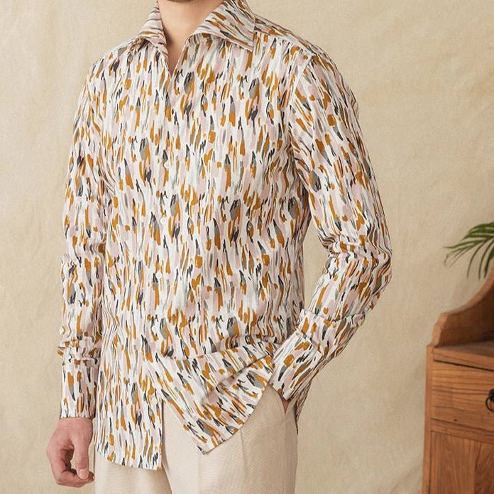 Printed collar long - sleeved casual shirt - Antonios
