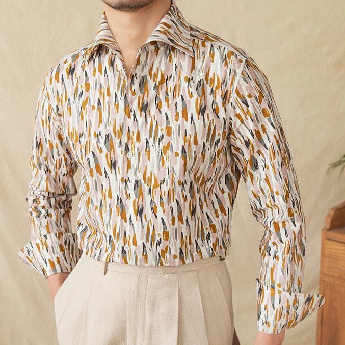 Printed collar long - sleeved casual shirt - Antonios