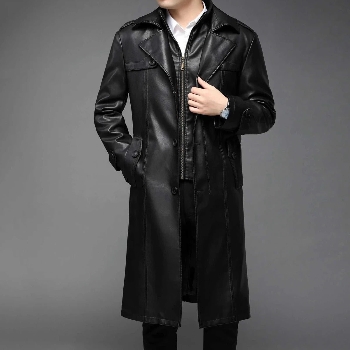 PU leather long coat - Antonios