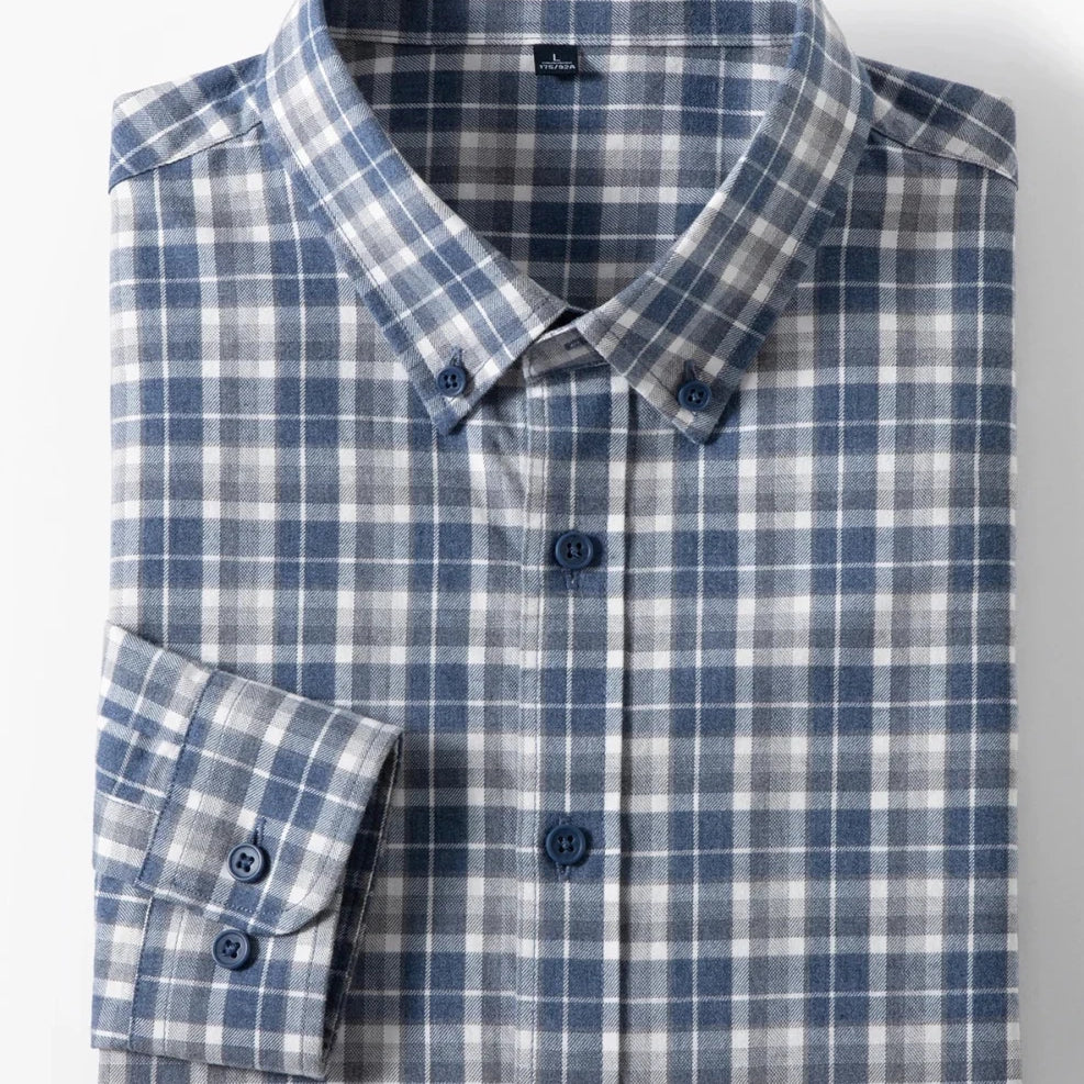 Pure cotton checkered long - sleeve shirt - Antonios
