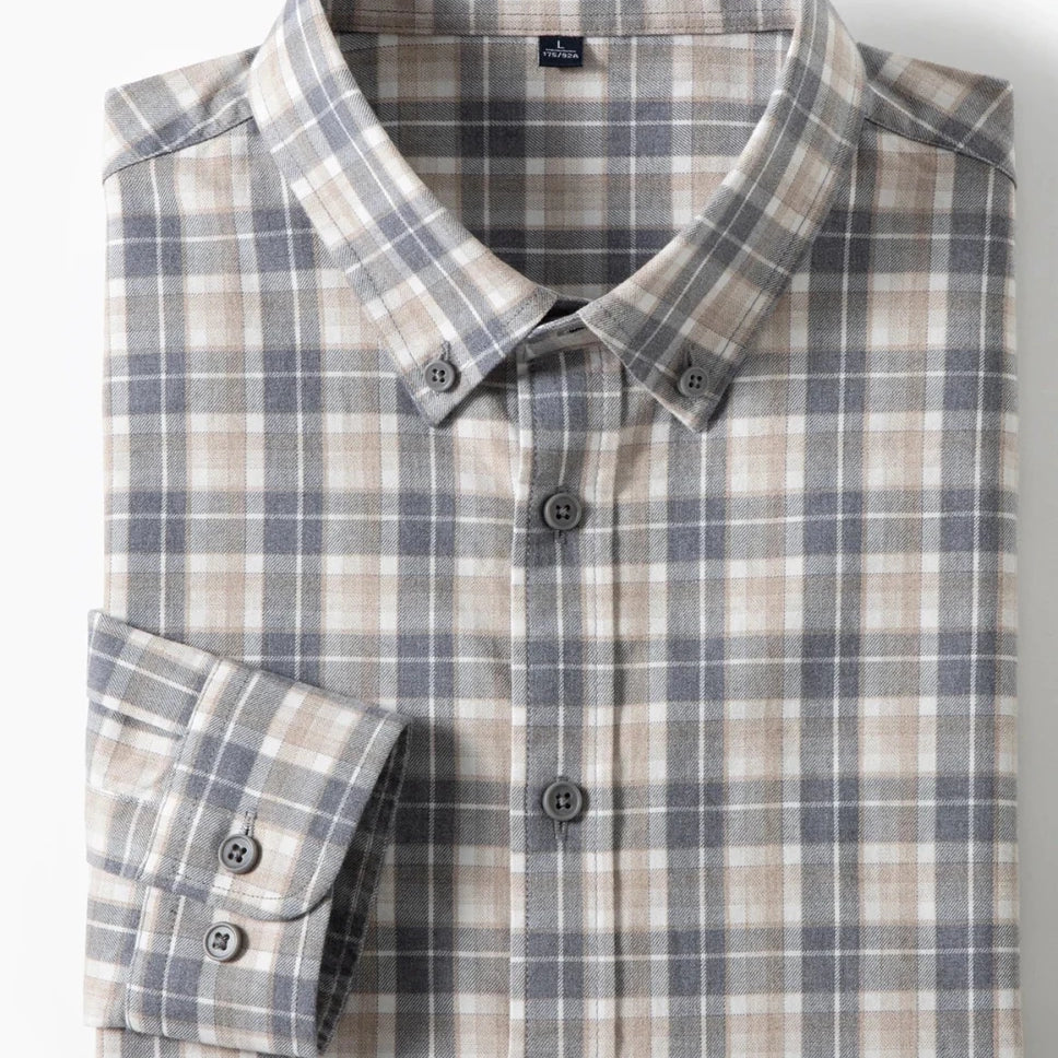 Pure cotton checkered long - sleeve shirt - Antonios