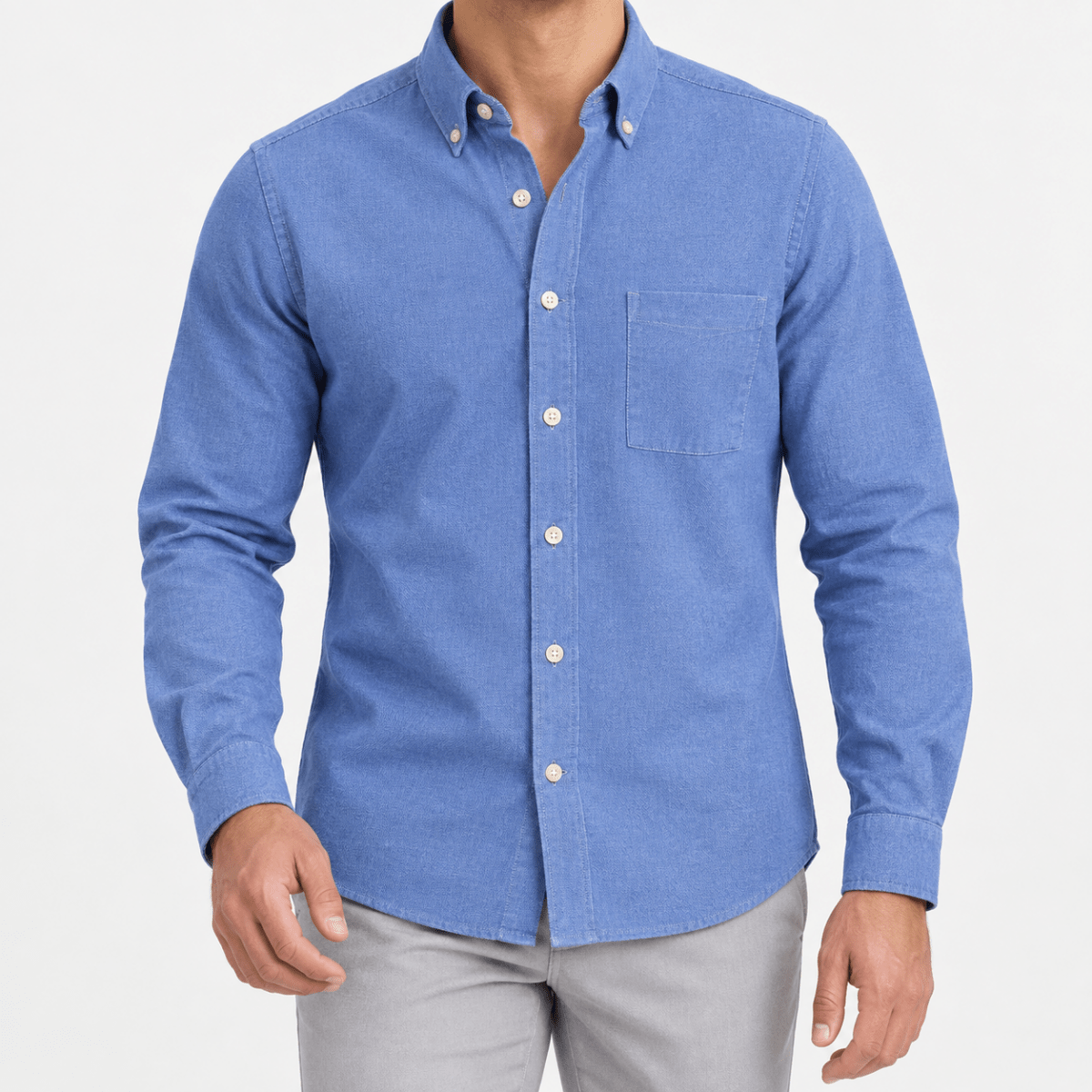 Pure cotton oxford shirt with a chest pocket - AntoniosClothing - Blue