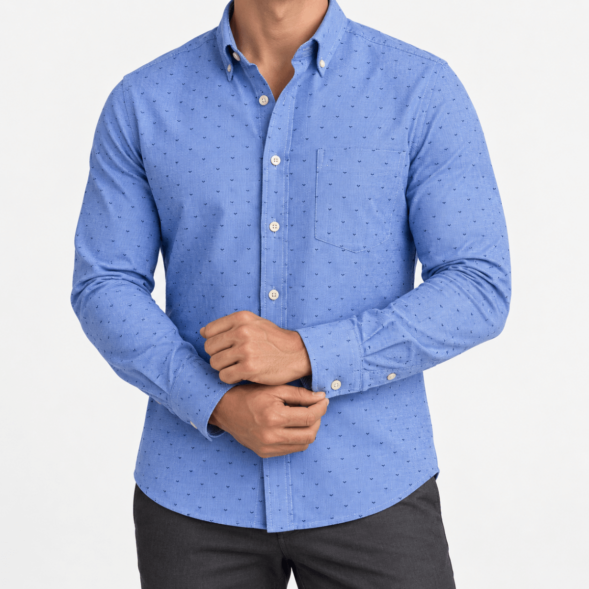 Pure cotton oxford shirt with a chest pocket - AntoniosClothing - Blue microprint