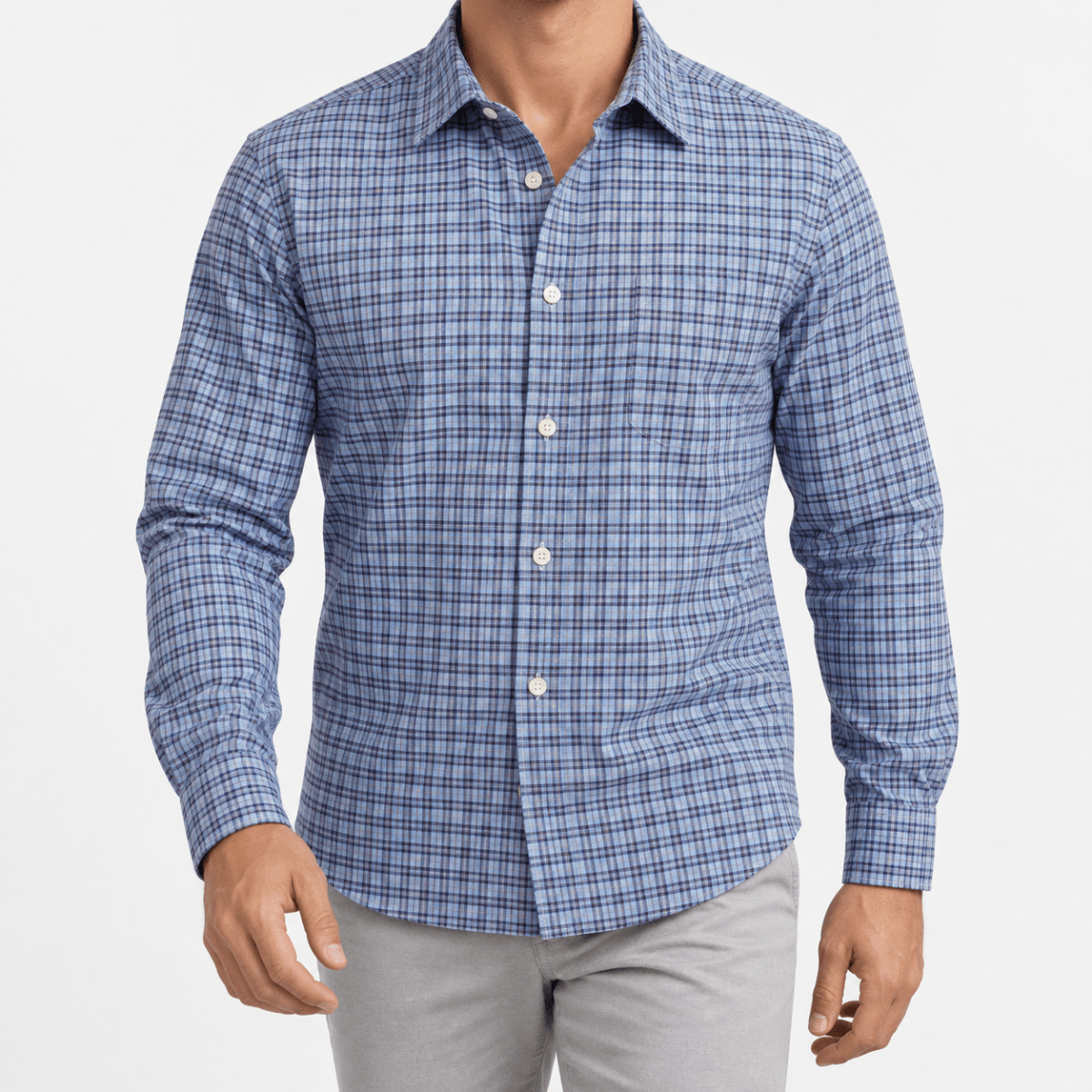 Pure cotton oxford shirt with a chest pocket - AntoniosClothing - Blue microcheck