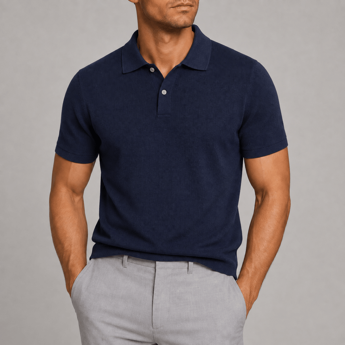 Pure cotton polo office t-shirt - AntoniosClothing - Navy blue