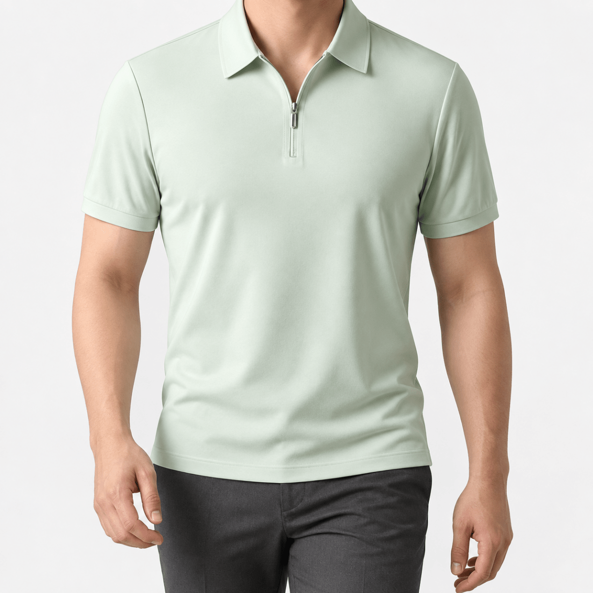 Ramon half-zip polo slim fit stretch t-shirt - AntoniosClothing - Light green